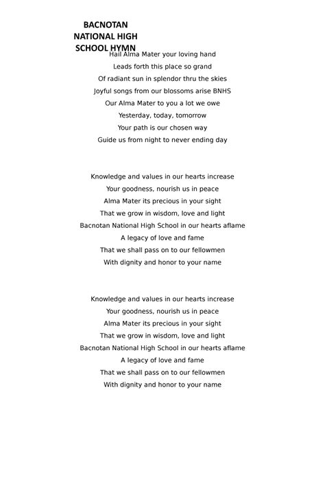 tnhs march lyrics|BNHS HYMN march .